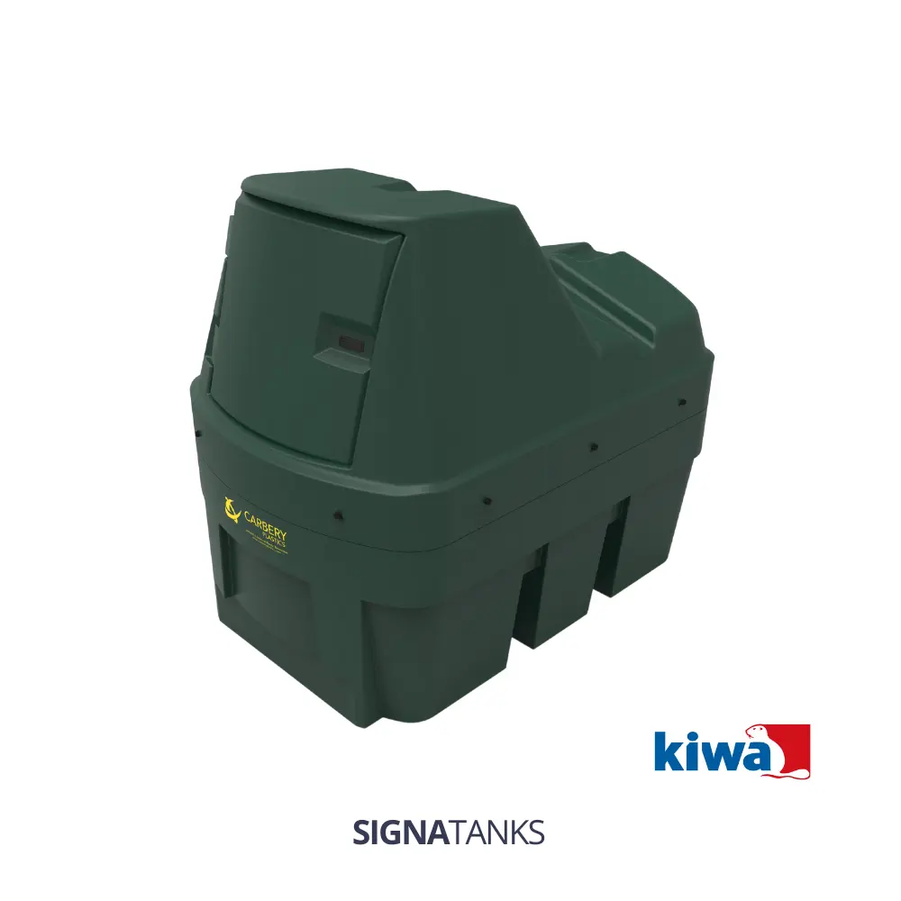 Dieseltank 1350L (KIWA), Horizontaal met Pompkast, Carbery Plastics (Piusi Panther 56, 3-Cijferig Telwerk (K33), Kleine filter: 260HS-II-30, Afgifteslang 5m)