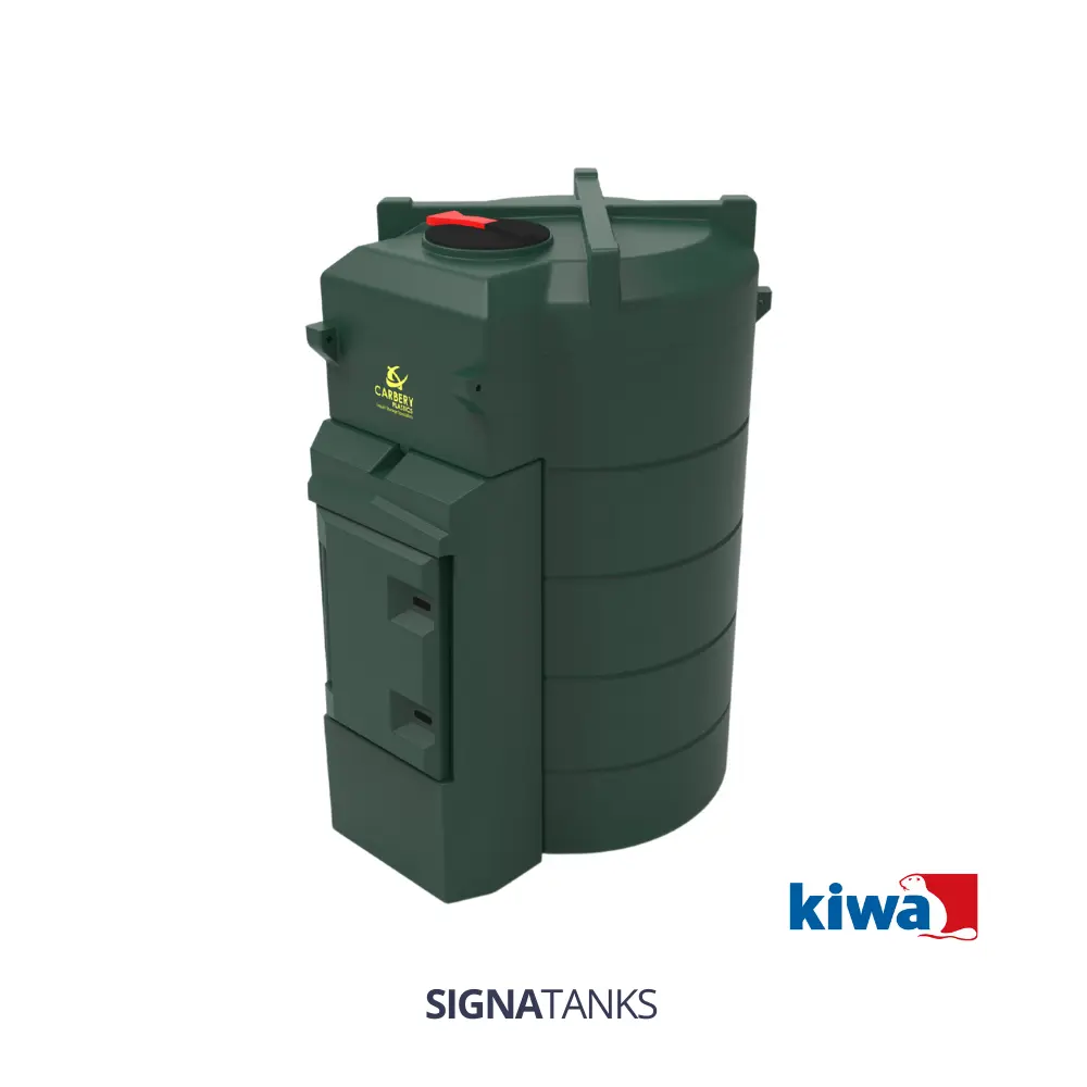 Dieseltank 3000L (KIWA), Verticaal met Pompkast, Carbery Plastics (Piusi Panther 56, 3-Cijferig Telwerk (K33), Kleine filter: 260HS-II-30, Afgifteslang 5m)