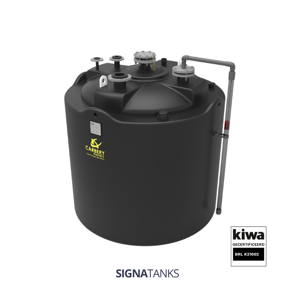 Chemietank 1100L, Enkelwandig in gesloten opvangbak, Verticaal, Carbery plastics