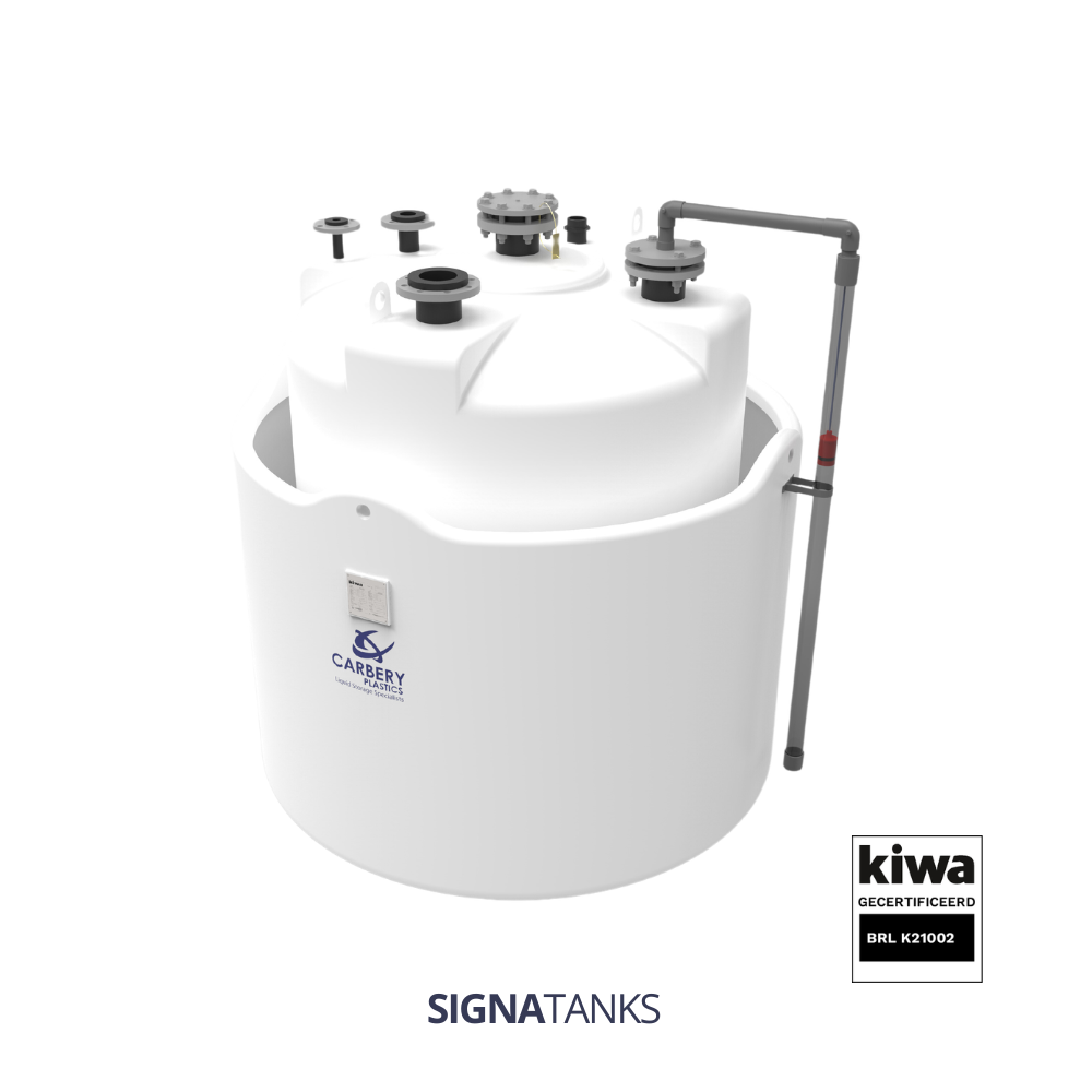 Chemietank 700L, Enkelwandig in opvangbak, Verticaal, Carbery plastics