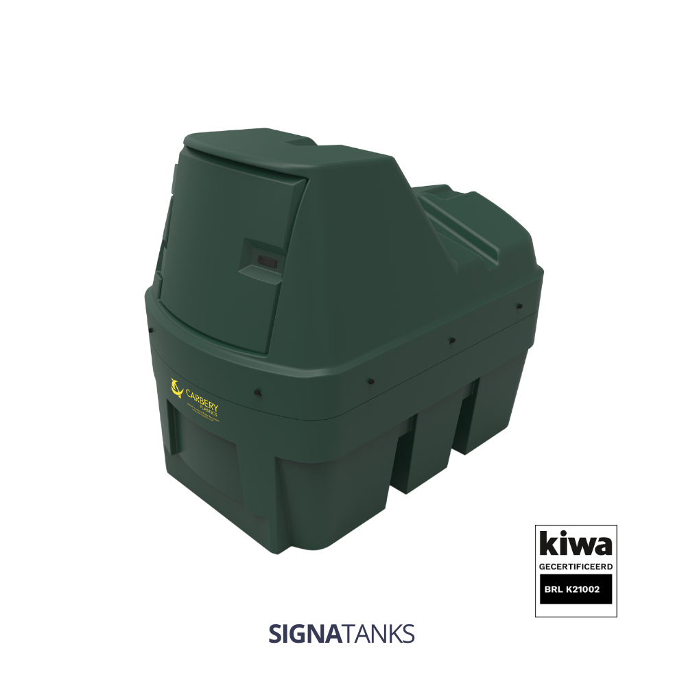 Dieseltank 1350L (KIWA), Horizontaal met Pompkast, Carbery Plastics (Geen certificaat, Piusi Panther 56, 3-Cijferig Telwerk (K33), Kleine filter: 260HS-II-30, Afgifteslang 5m)