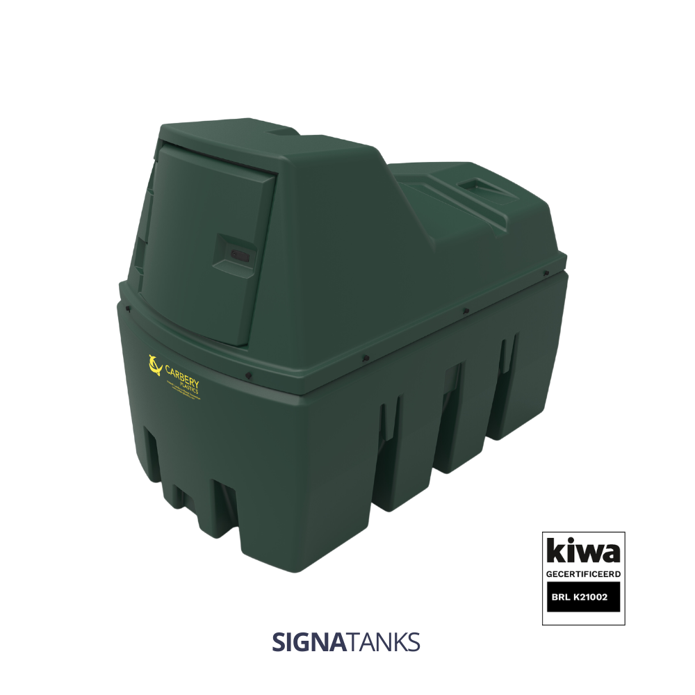 Dieseltank 2500L (KIWA), Horizontaal met Pompkast, Carbery Plastics (Geen certificaat, Piusi Panther 56, 3-Cijferig Telwerk (K33), Kleine filter: 260HS-II-30, Afgifteslang 5m)