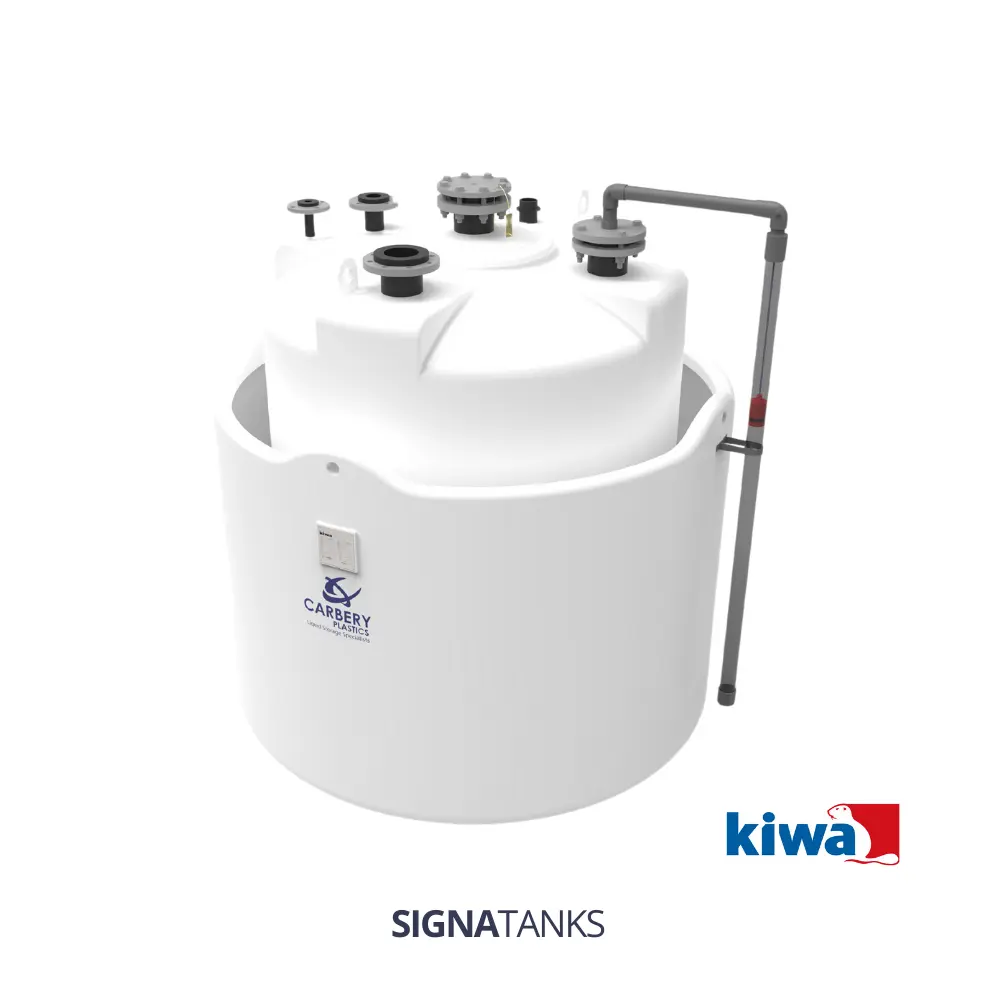 Chemietank 2000L, Enkelwandig in opvangbak, Verticaal, CP - [KIWA]