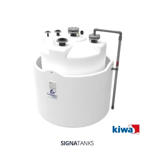 Chemietank 850L, Enkelwandig in opvangbak, Verticaal, CP - [KIWA]